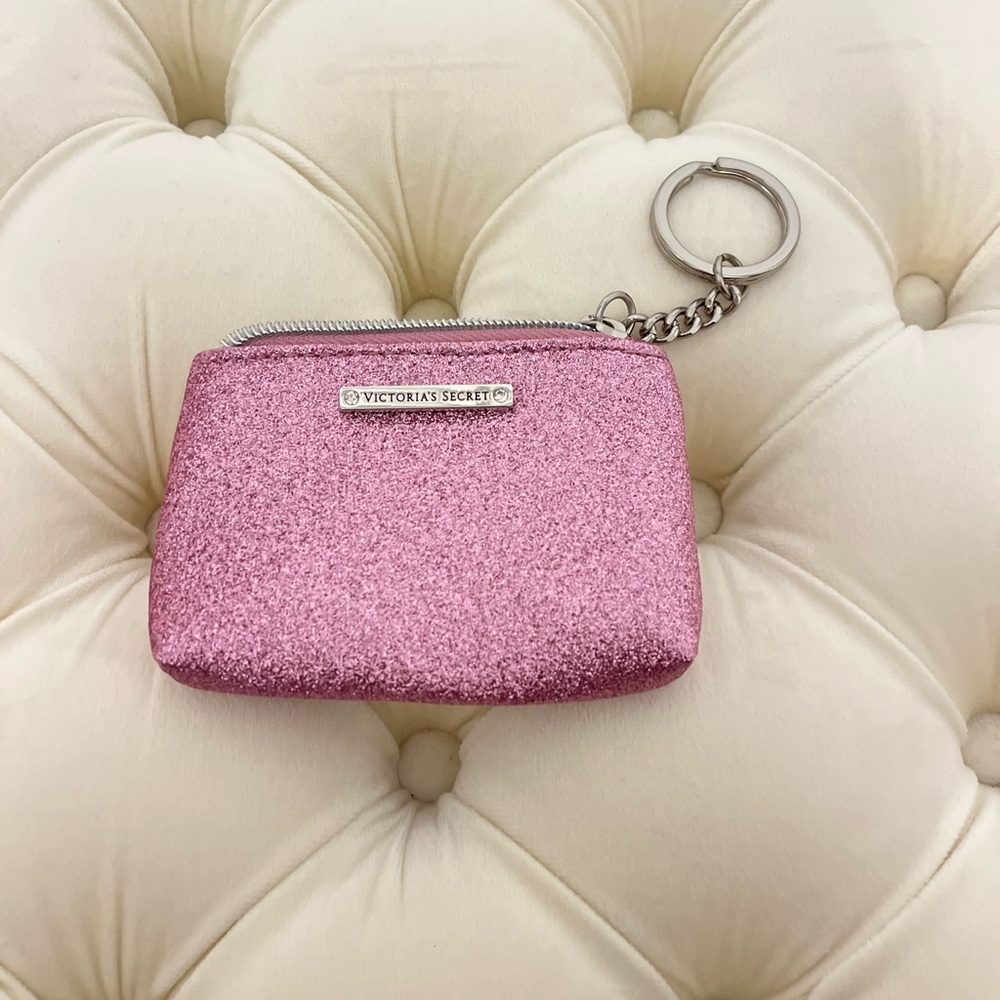 New Victoria's Secret Pink Keychain Card Holder Sparkly Glittery with Zipper
